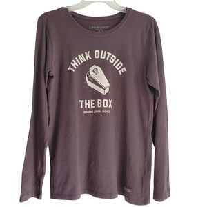 Life Is Good Shirt Womens M Dark Gray‎ Crusher Tee Long Sleeve Zombie Graphic